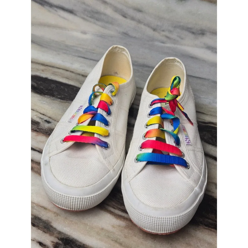Superga 2750 Cotu White Rainbow Lace Striped Sole Sneakers‎  Womens 8